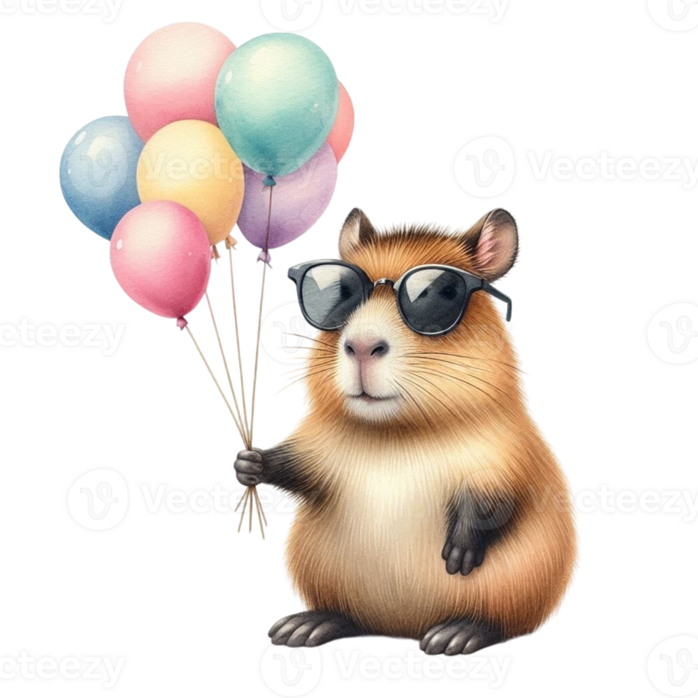 aigenerated capybara holding a balloon png