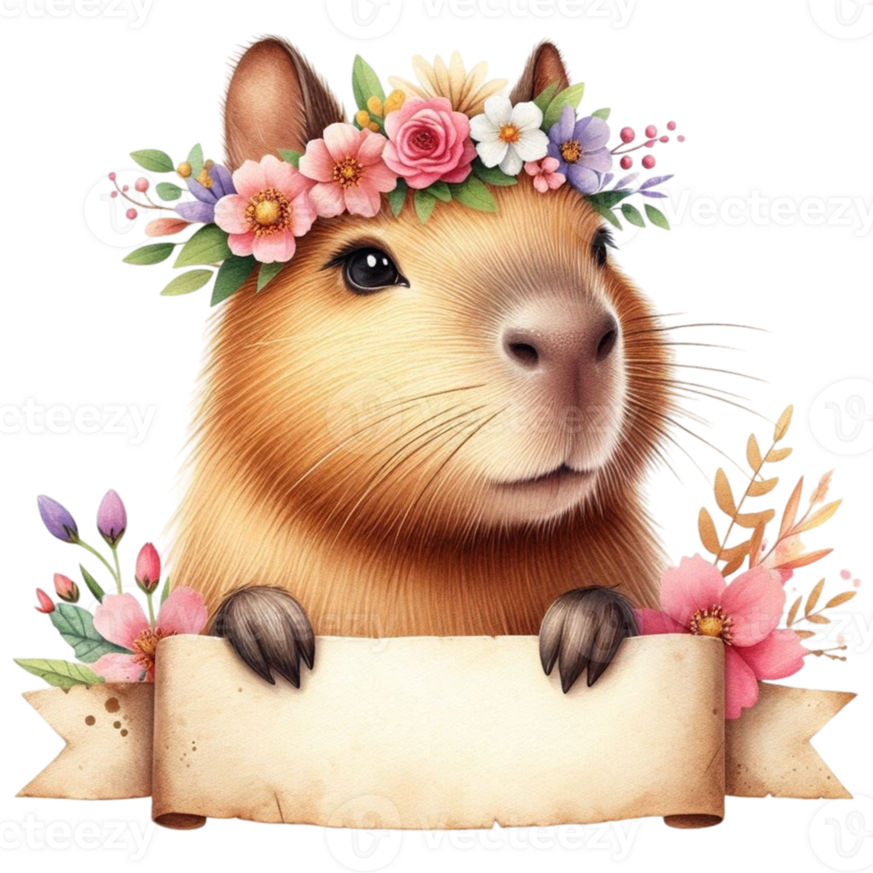 aigenerated capybara holding a banner sign png