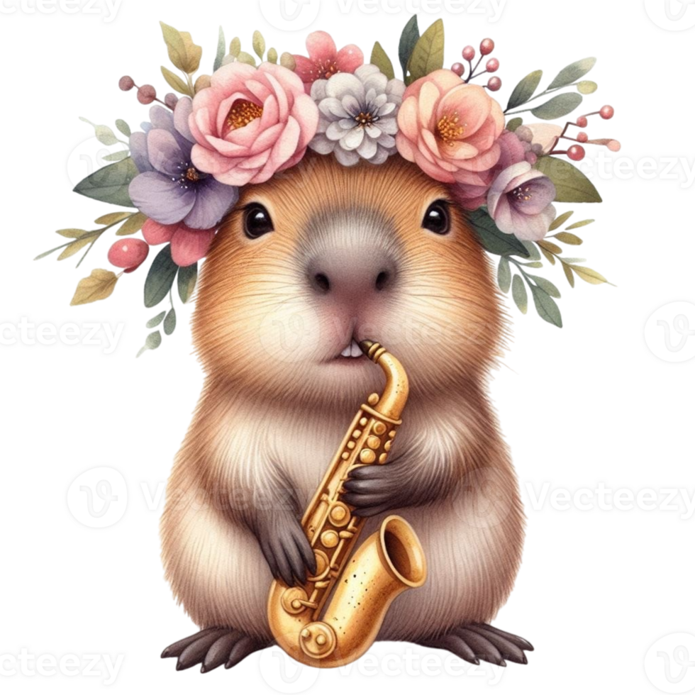 aigenerated capybara holding a saxophone png