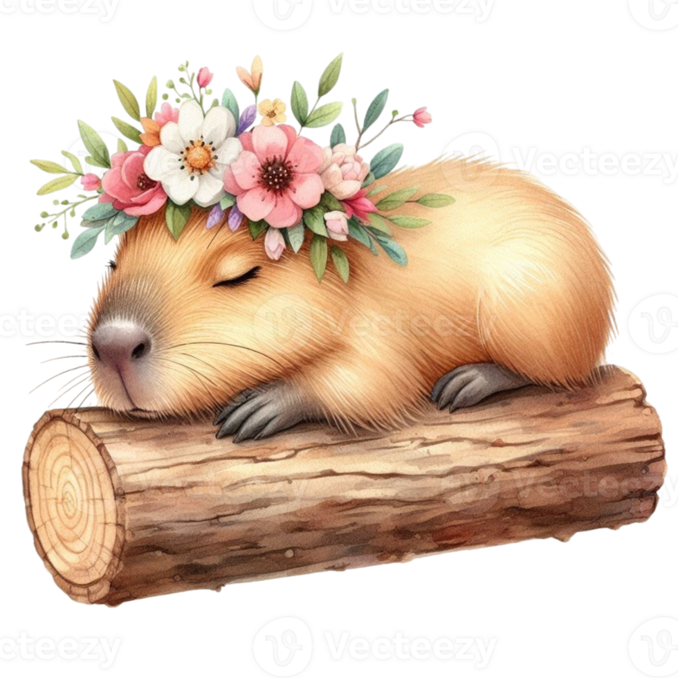 aigenerated capybara sleeping on a log png