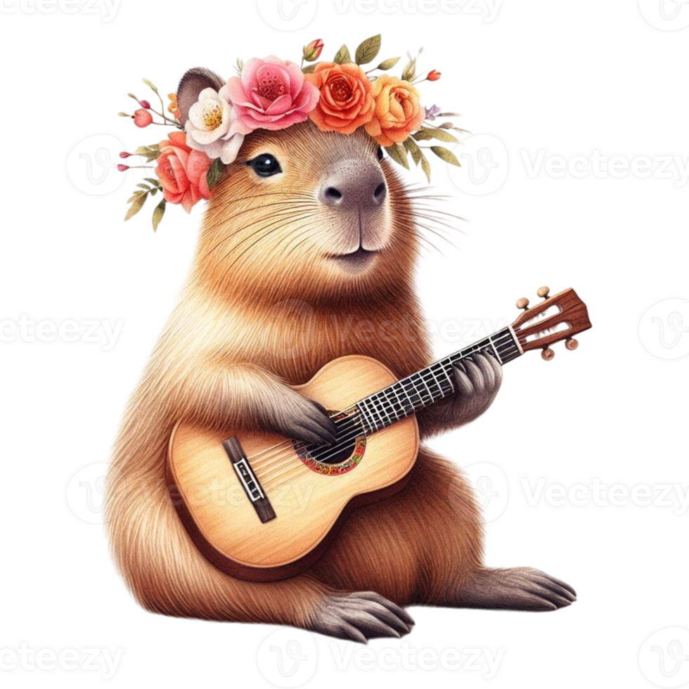 aigenerated capybara holding a guitar png