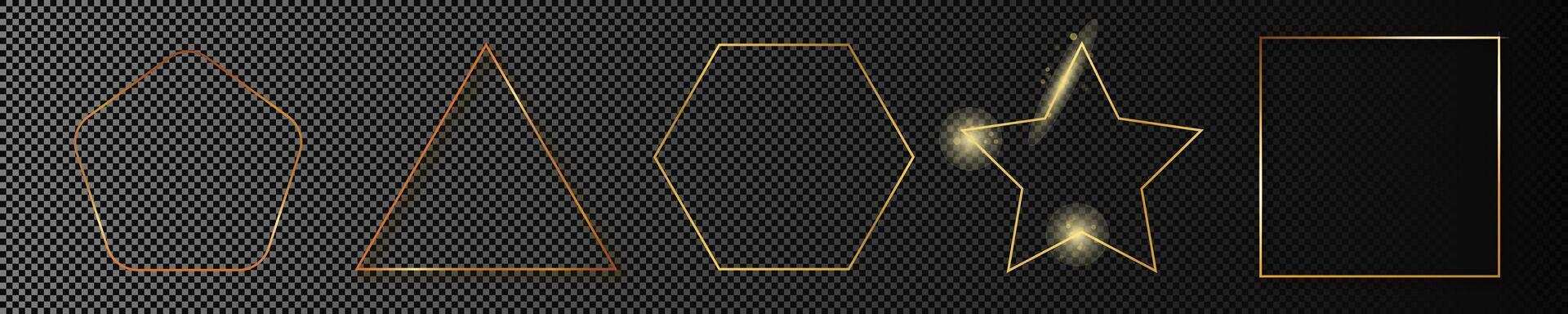 Gold glowing different geometric shape frame vector