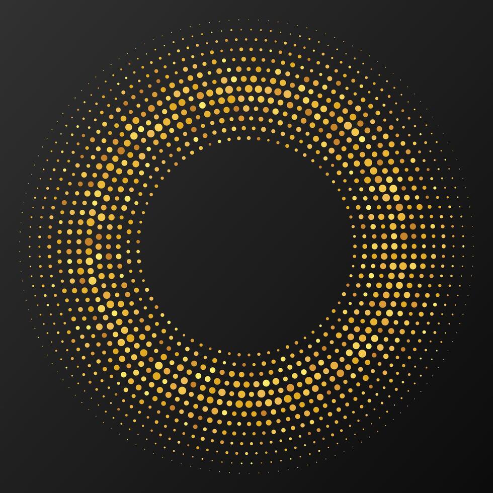 Abstract gold glowing halftone dotted background. Gold glitter pattern in circle form. Circle halftone dots. illustration vector