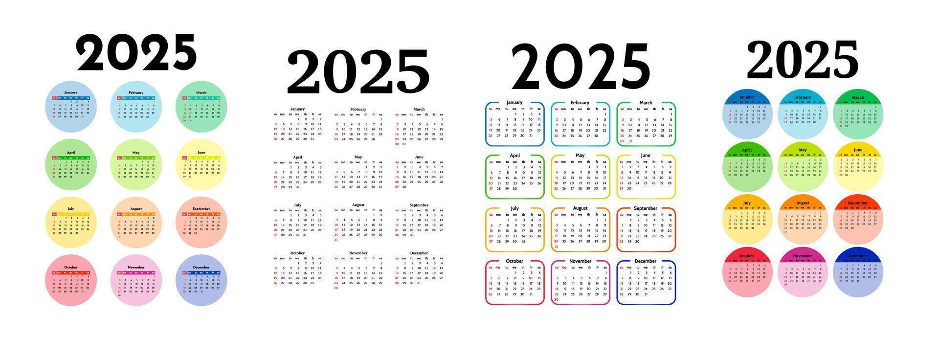 Set of calendars for 2025 isolated on a white background vector