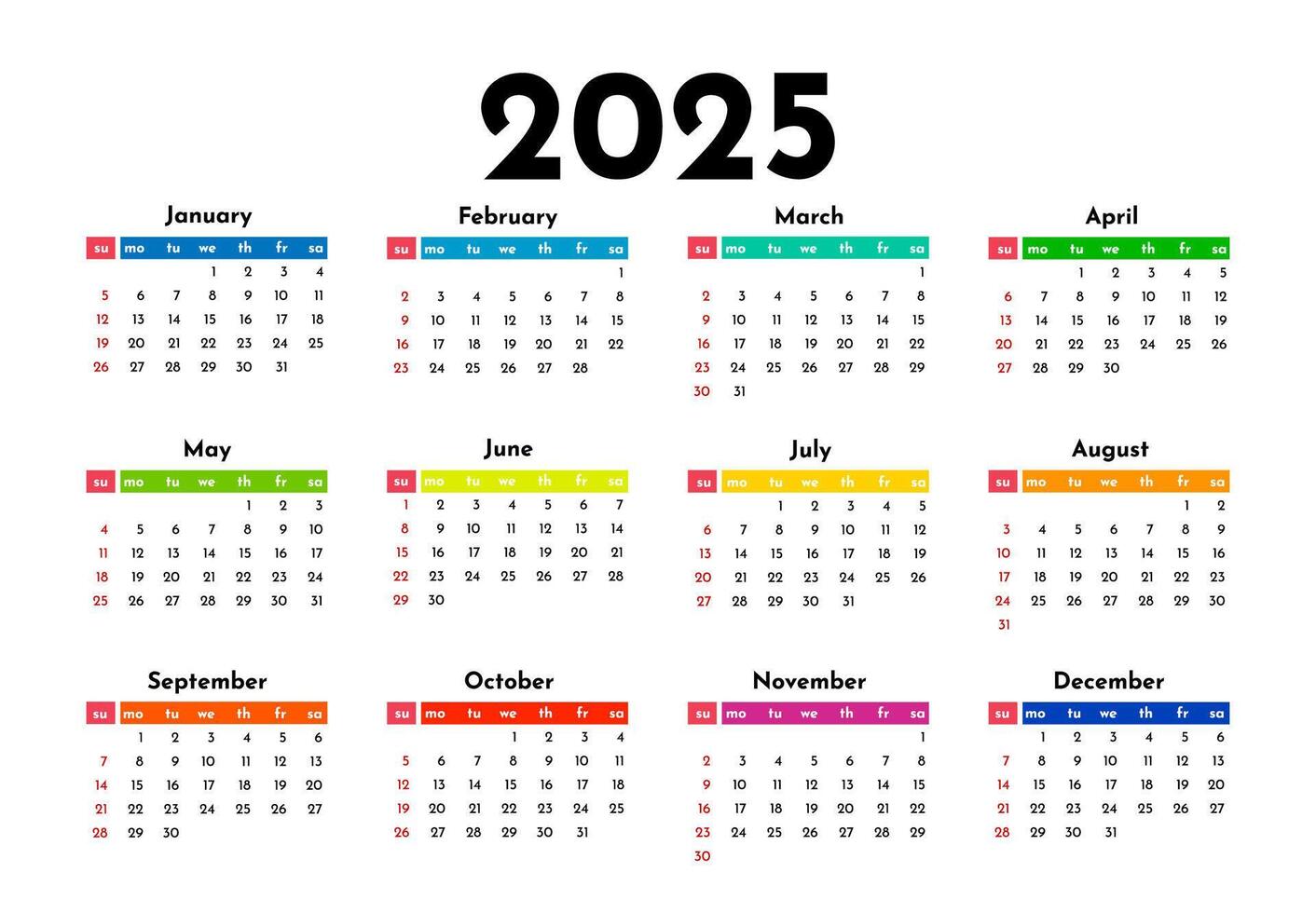 Calendar for 2025 isolated on a white background vector