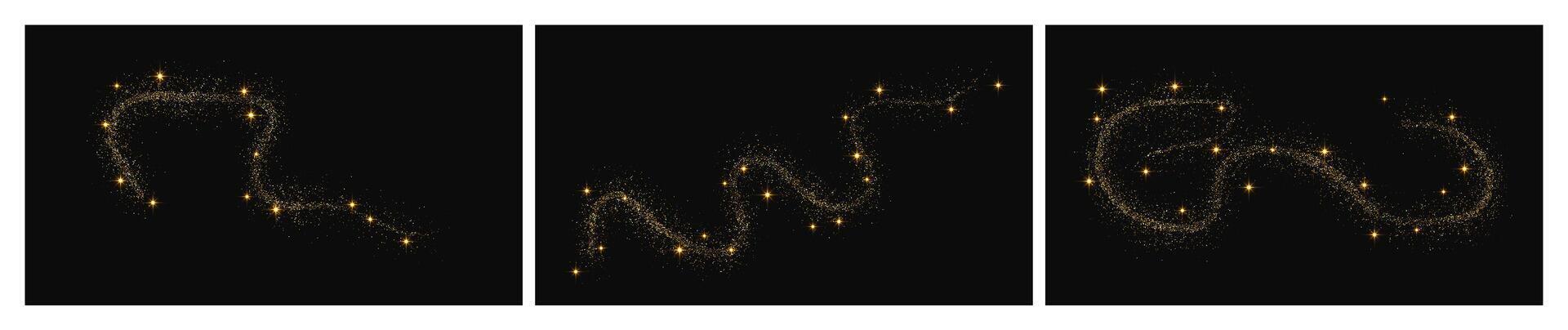 Gold glittering confetti wave and stardust vector