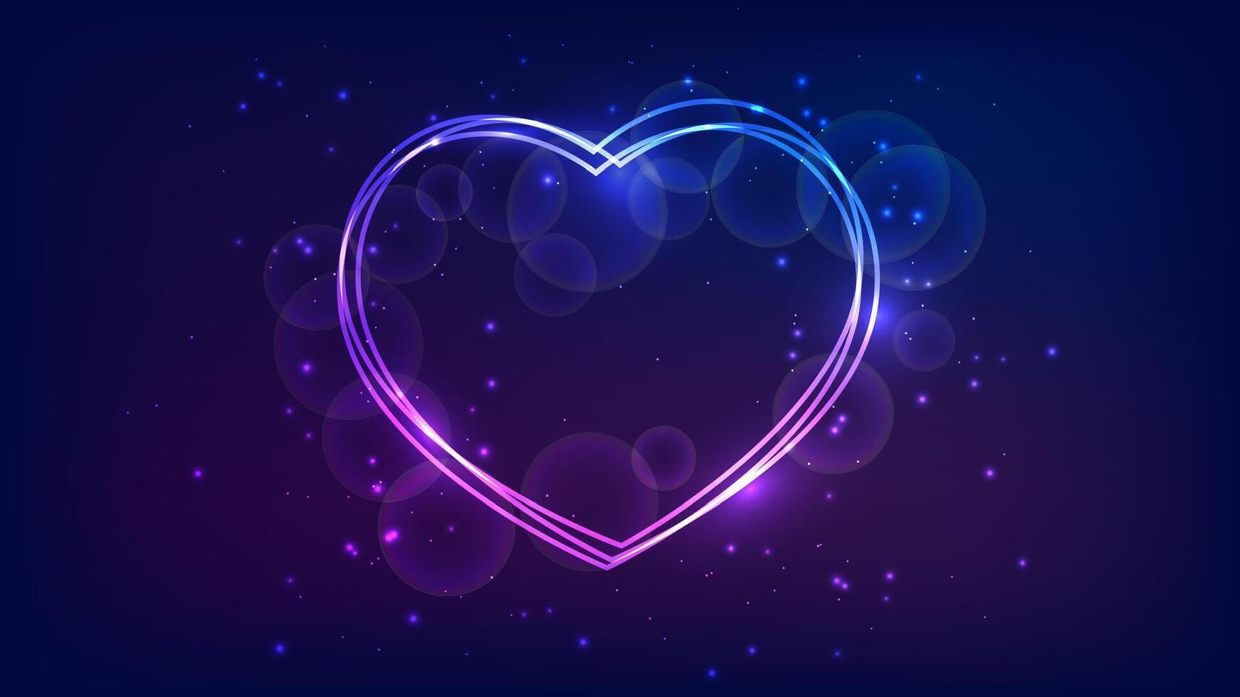 Neon frame in heart form with shining effects and sparkles vector