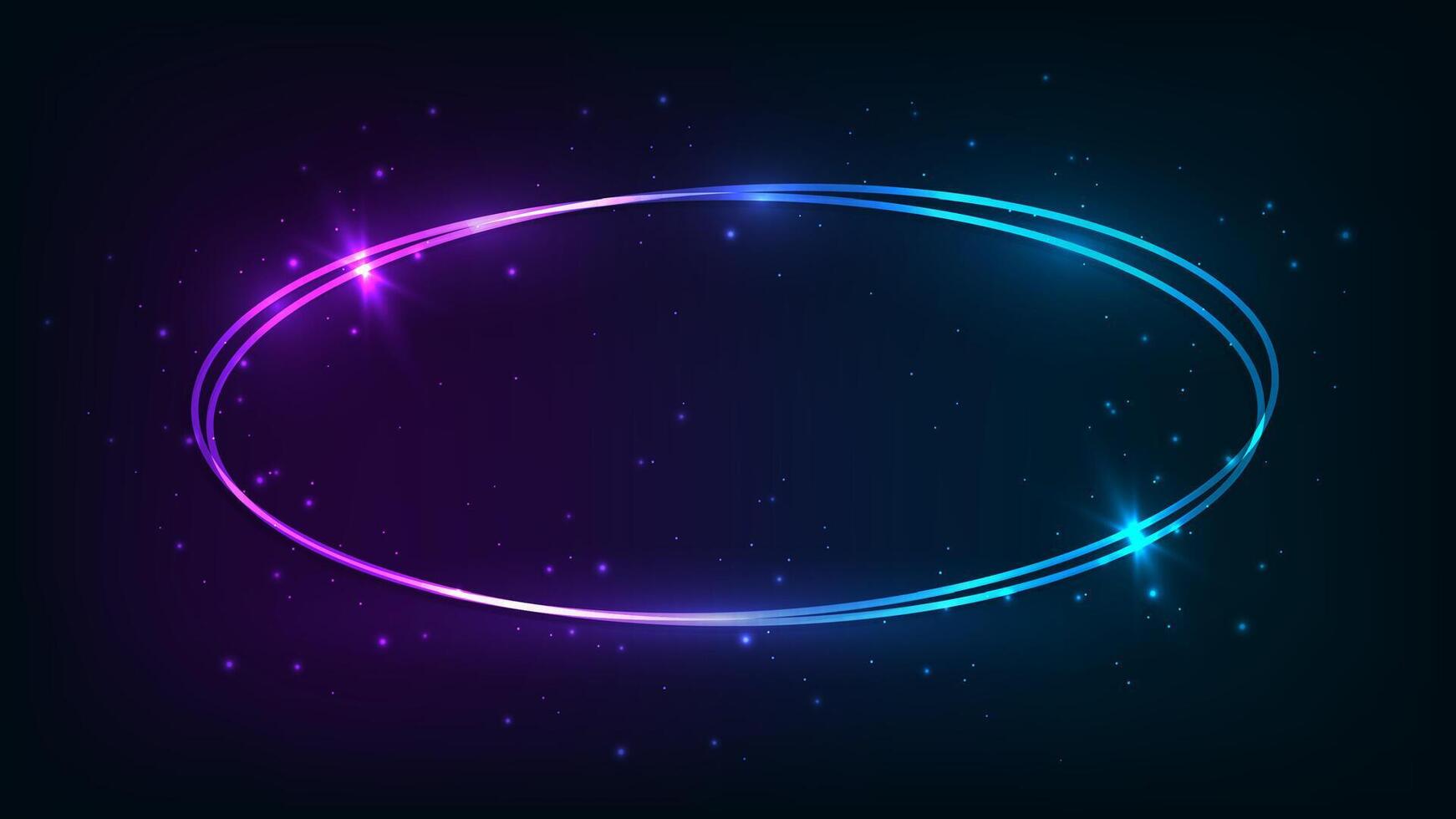 Neon oval frame with shining effects vector
