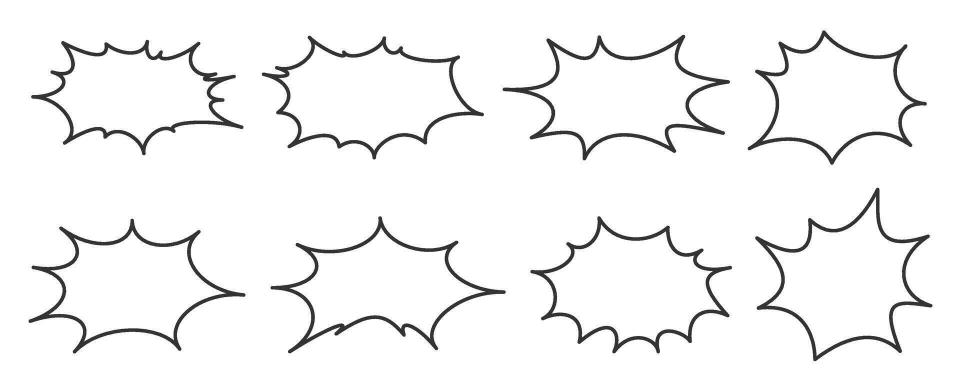 Comic and manga speech bubbles. Pop art outline frame for text. Box for dialog and messages. Chat shapes set of shock shout and scream actions. vector