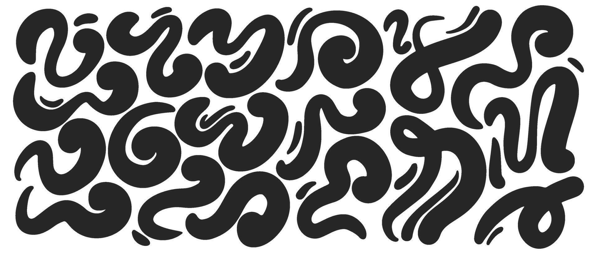 Abstract shapes. Organic liquid irregular blobs of paint. Fluid splashes forms. Random doodle elements. Y2k hand drawn bubbles vector