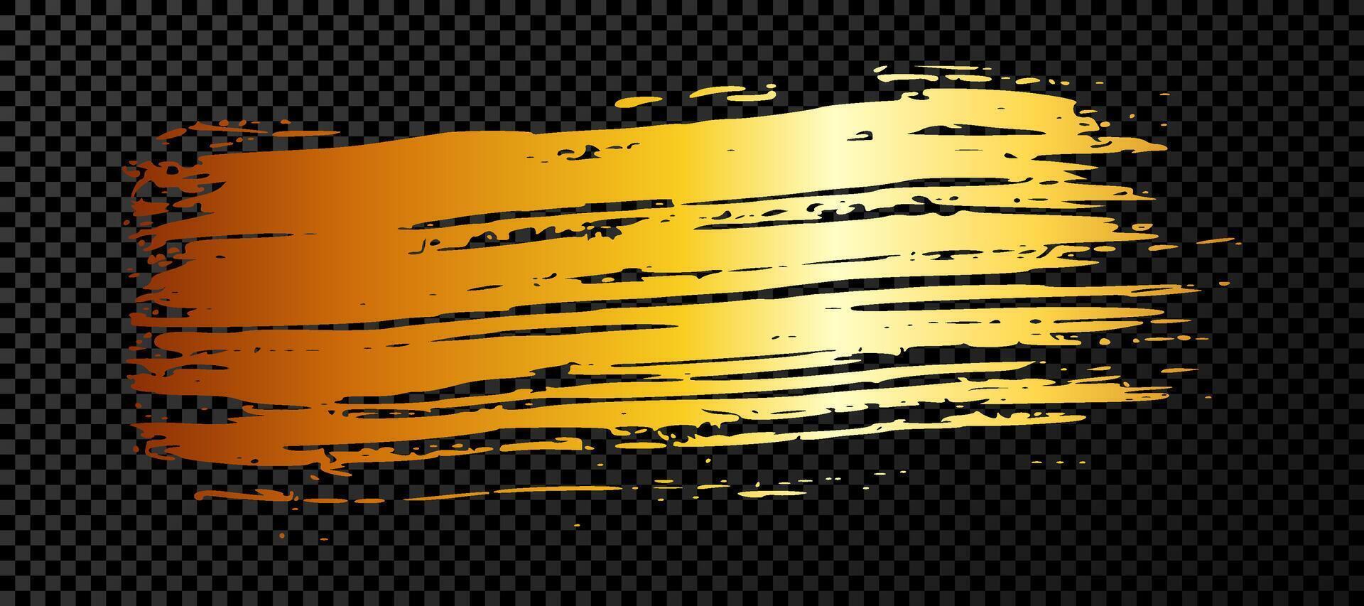 Gold brush stroke. Hand drawn ink spots isolated on dark background. illustration vector