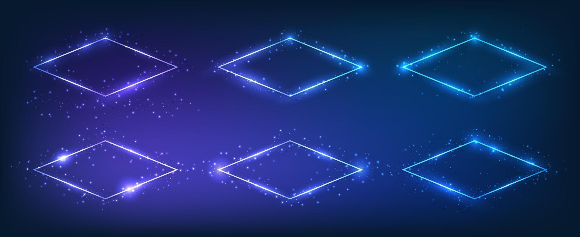 Set of six neon frames with shining effects vector