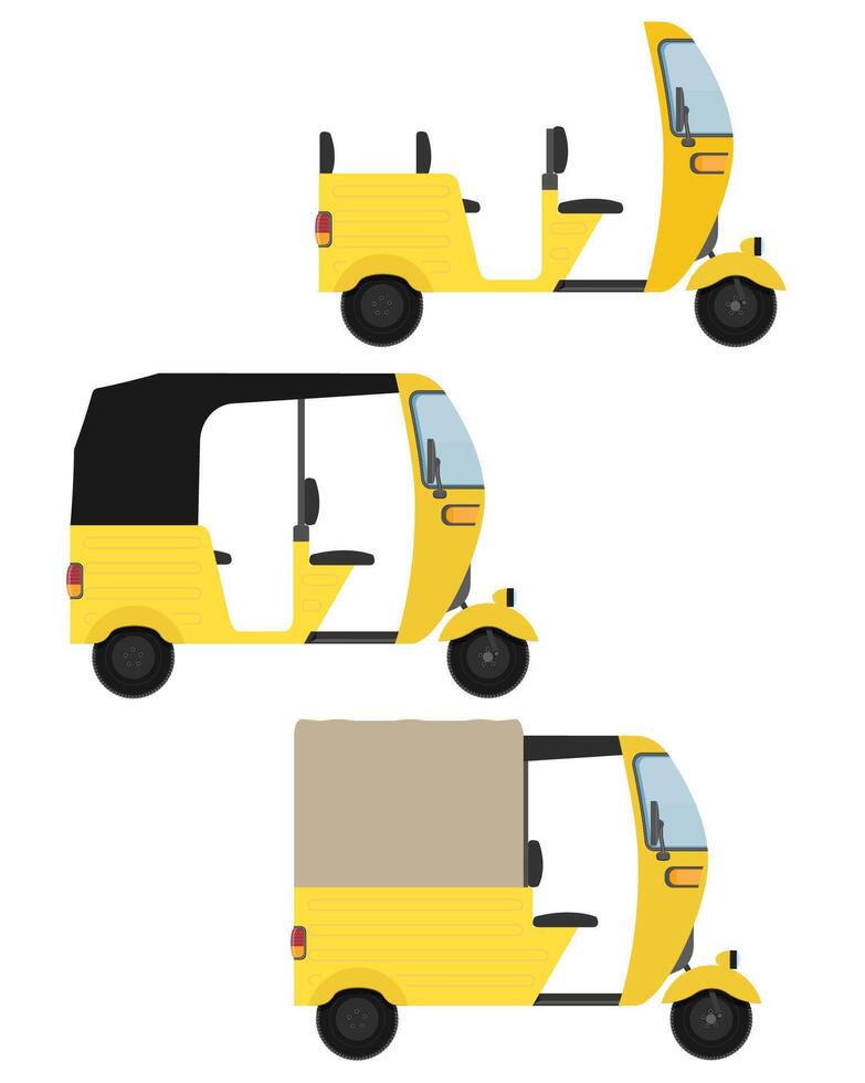 motor rickshaw tuk-tuk indian taxi transport flat style illustration isolated on white background vector