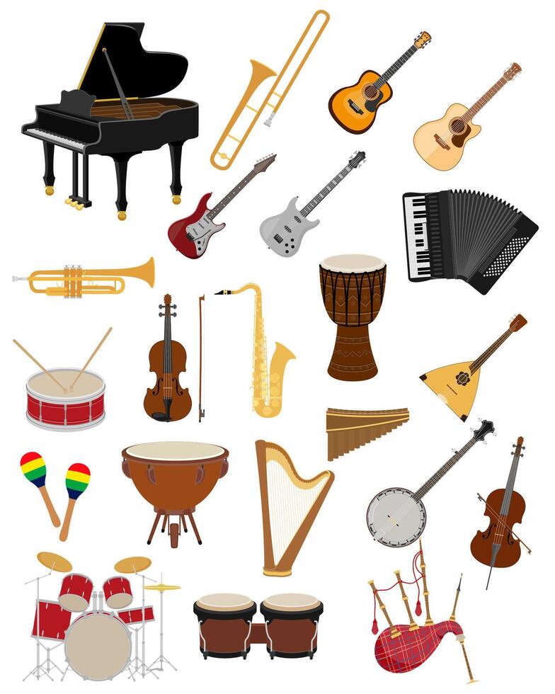set musical instrument flat style illustration isolated on white background vector