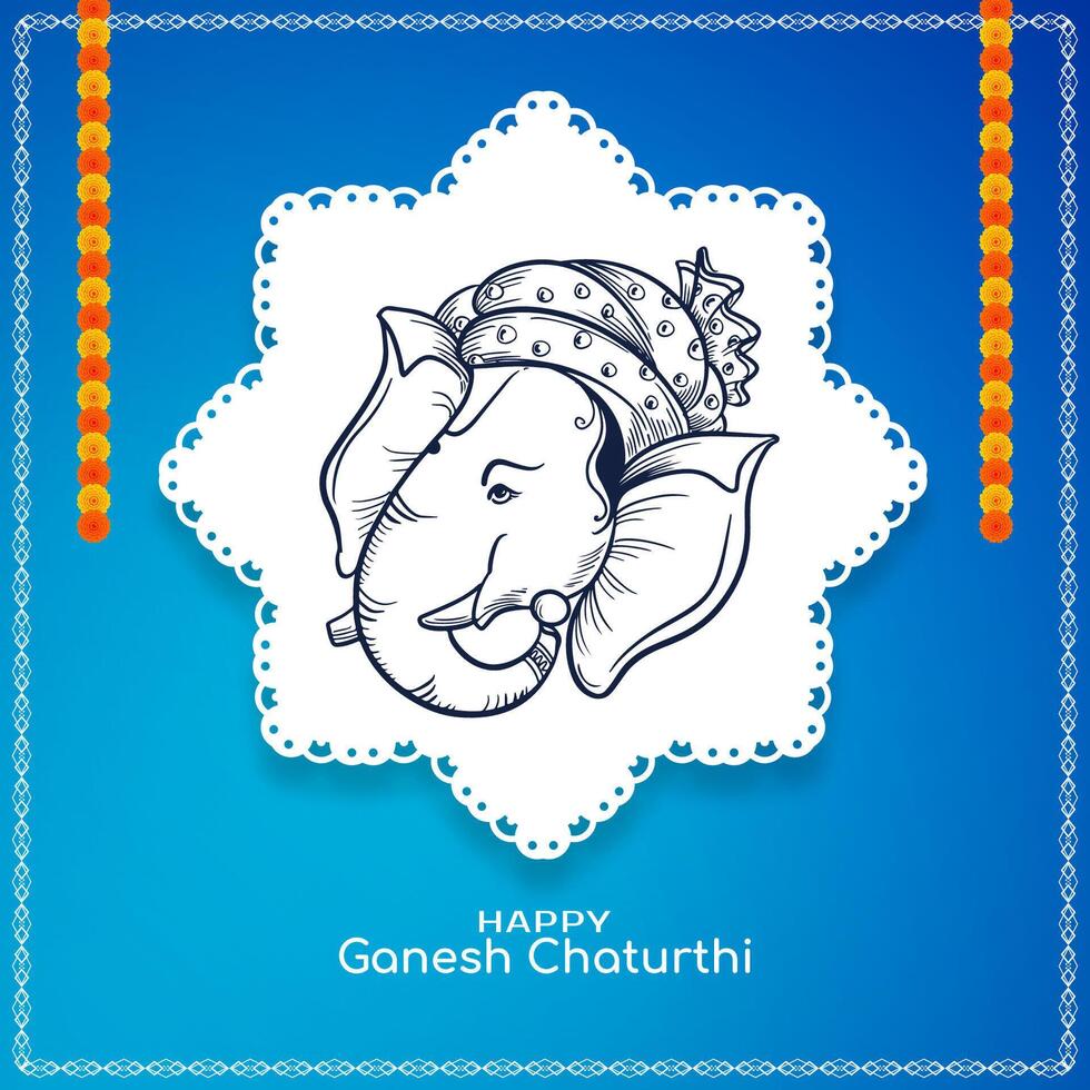 Artistic Happy Ganesh Chaturthi traditional Indian festival greeting card vector