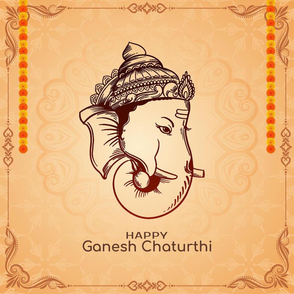 Happy Ganesh Chaturthi traditional Indian festival card design vector