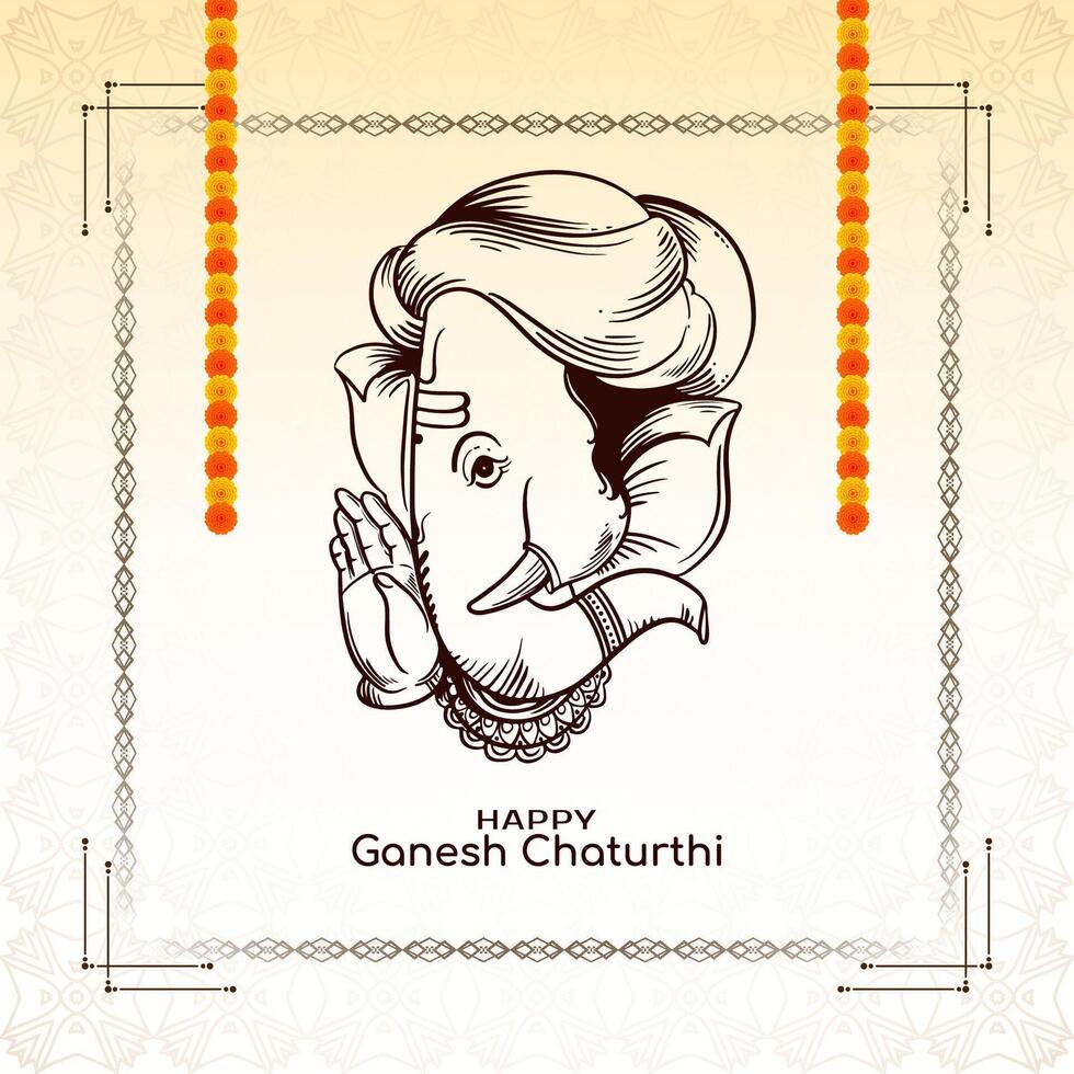Artistic Happy Ganesh Chaturthi traditional Indian festival greeting card vector