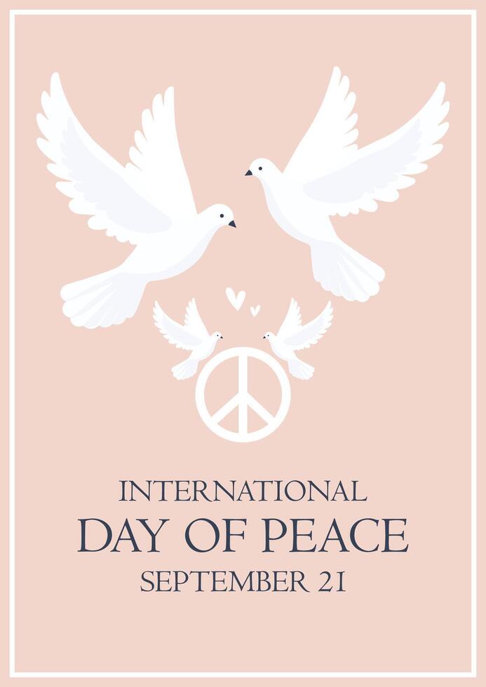 international day of peace minimalistic flat fyer design in pink pastel colour with white doves vector