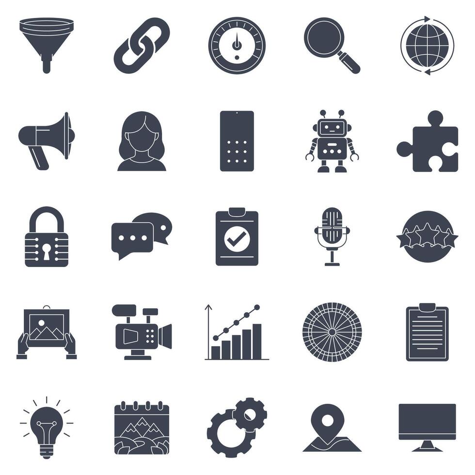 SEO or Search Engine Optimization icons set, Included icons as Bar Graph, Check Mark, People, Gear and more symbols collection, logo isolated illustration vector