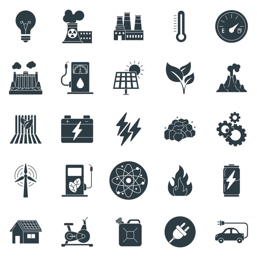 Energy icons set, Included icons as Atom, Battery, Wind Turbine, Light Bulb and more symbols collection, logo isolated illustration vector