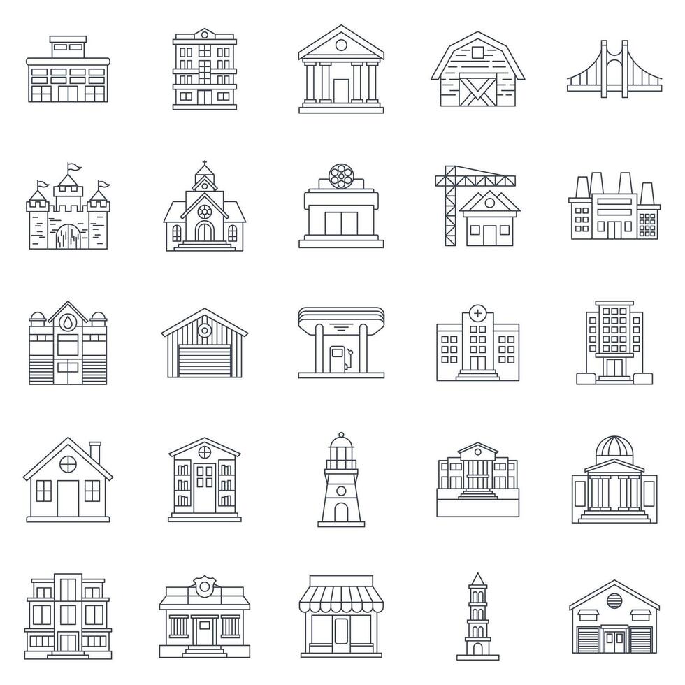 Building icons set, Included icons as Apartment, Mall, Warehouse, Lighthouse and more symbols collection, logo isolated illustration vector