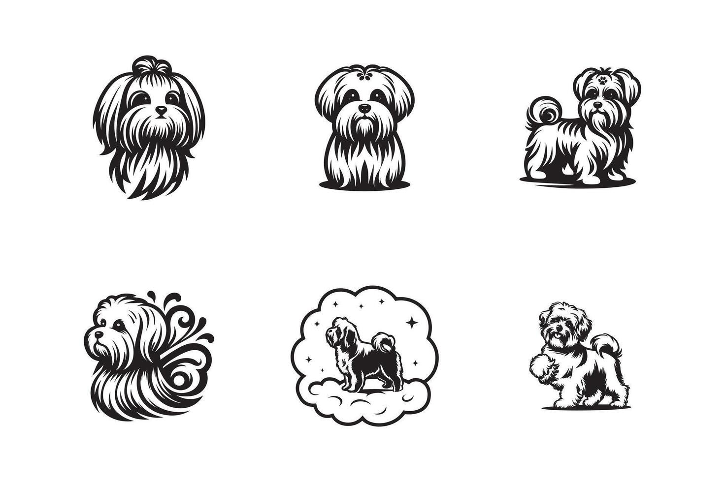 set of Maltese dog silhouette , illustration, logo style template vector