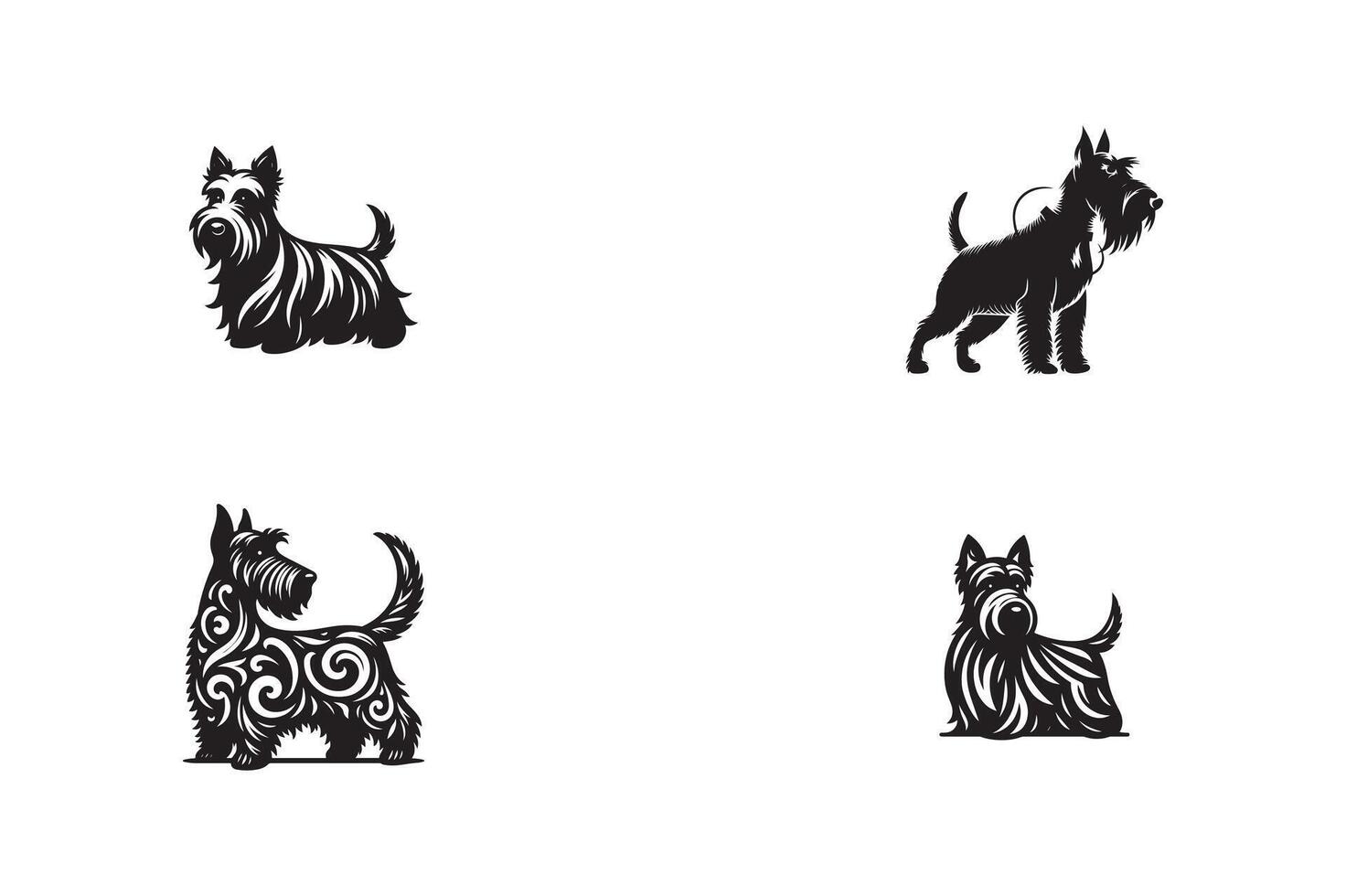 set of Scottish Terrier , silhouette, illustration on white background vector
