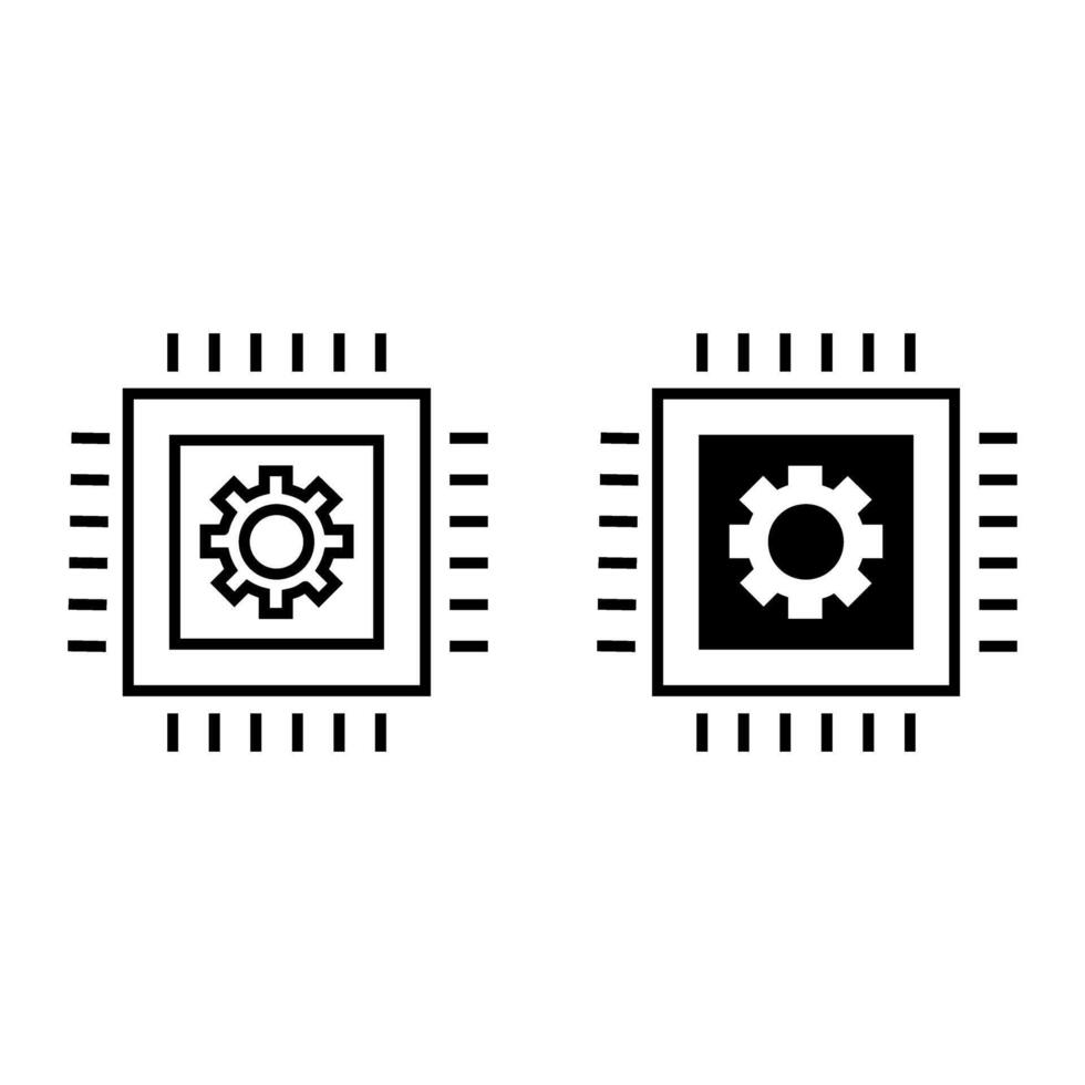 computer processor chip with cogwheel icon vector