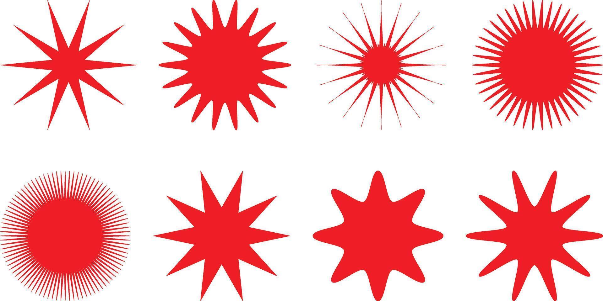Abstract retro starburst, sunburst badges, sticker illustration. collection of round sun burst or star shape badges. Star shape vector