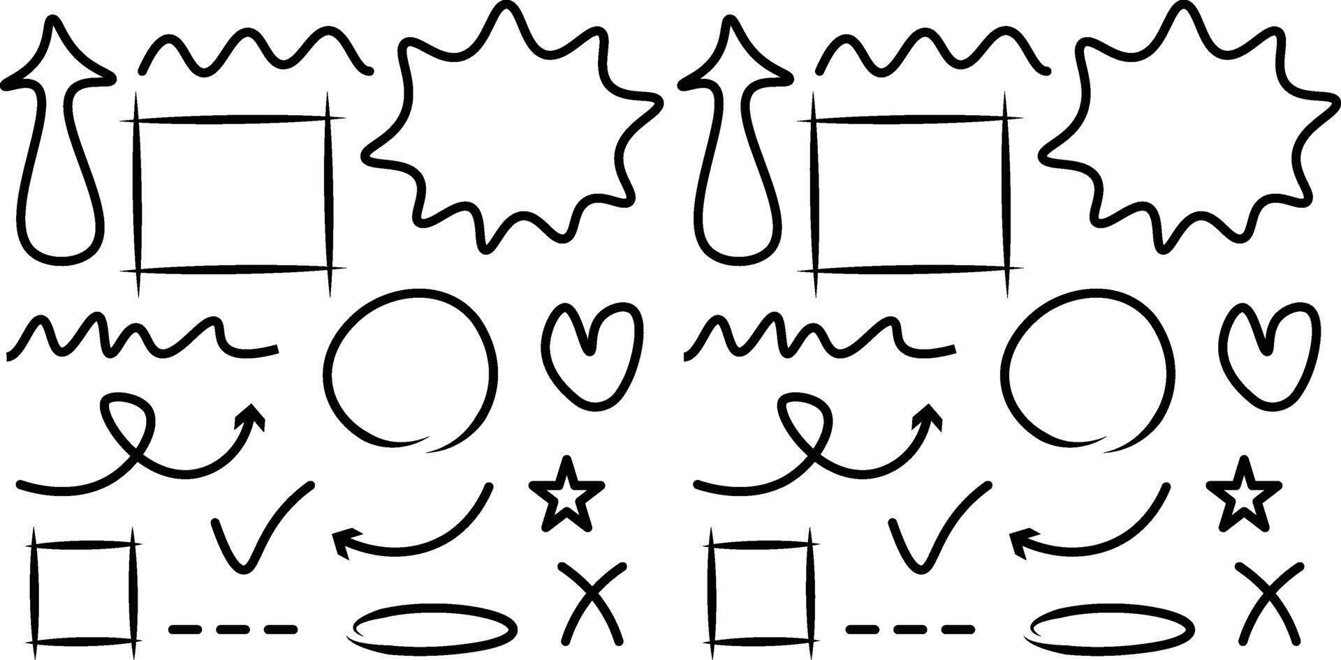 Hand drawn line arrow sketch background. Set of arrow sketch underline round shape. Arrow icons vector