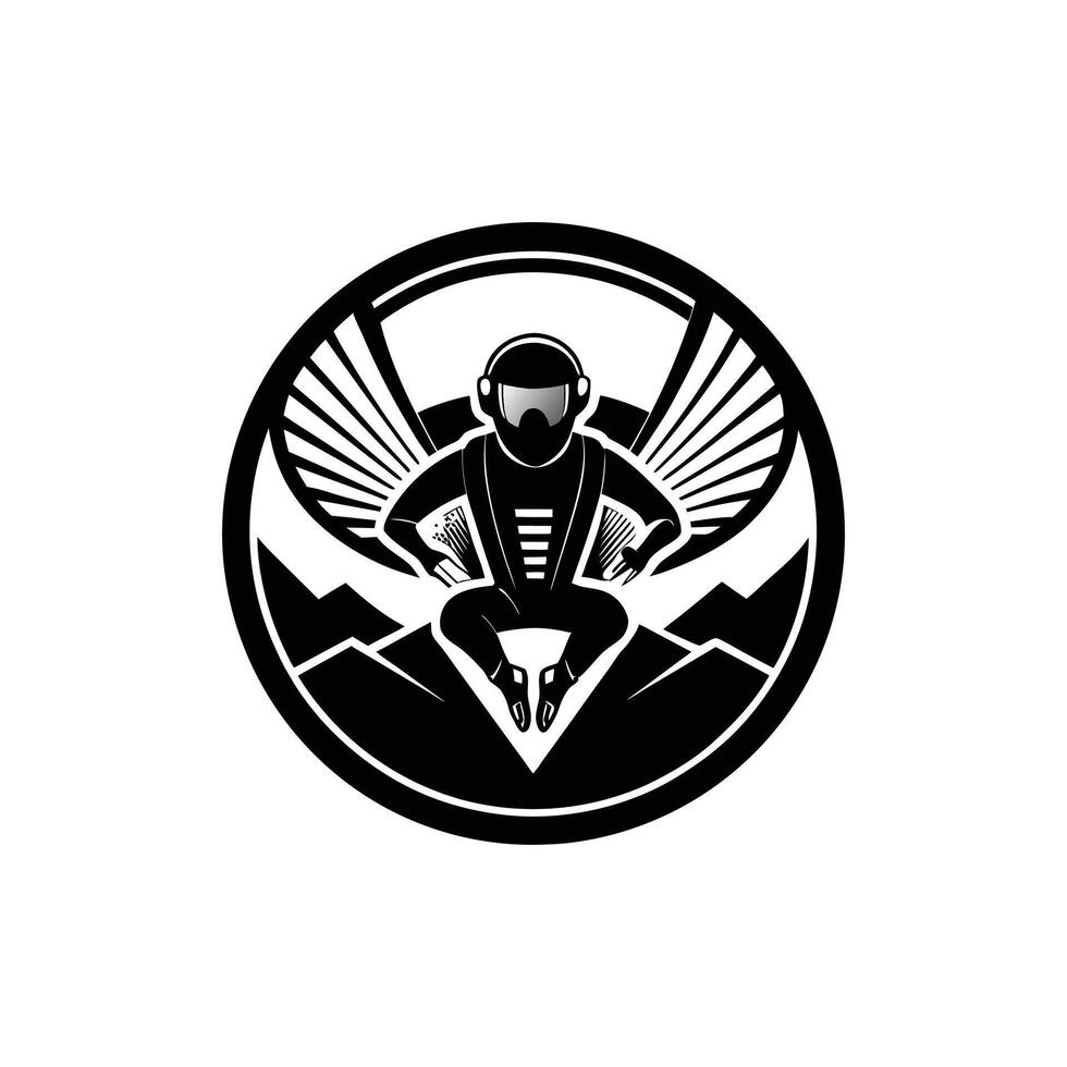sky diving , silhouette logo design, sky diving , illustration black and white vector