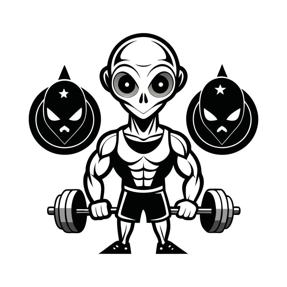 Alien in gym Dumble in hand , design silhouette , illustration silhouette, logo design vector