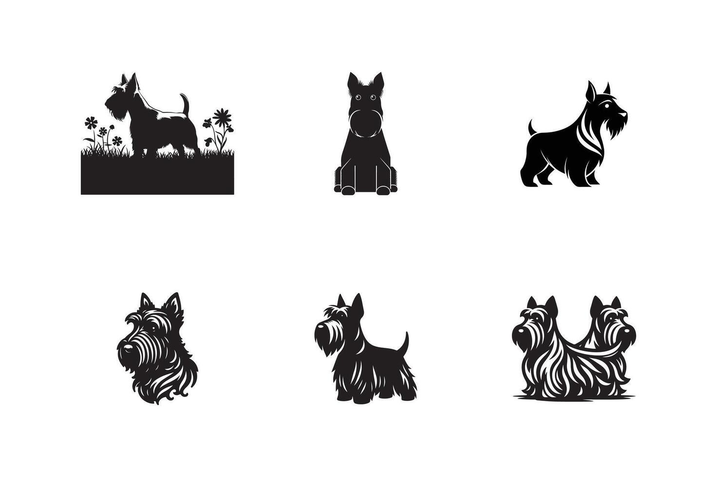 set of Scottish Terrier , silhouette, illustration on white background vector