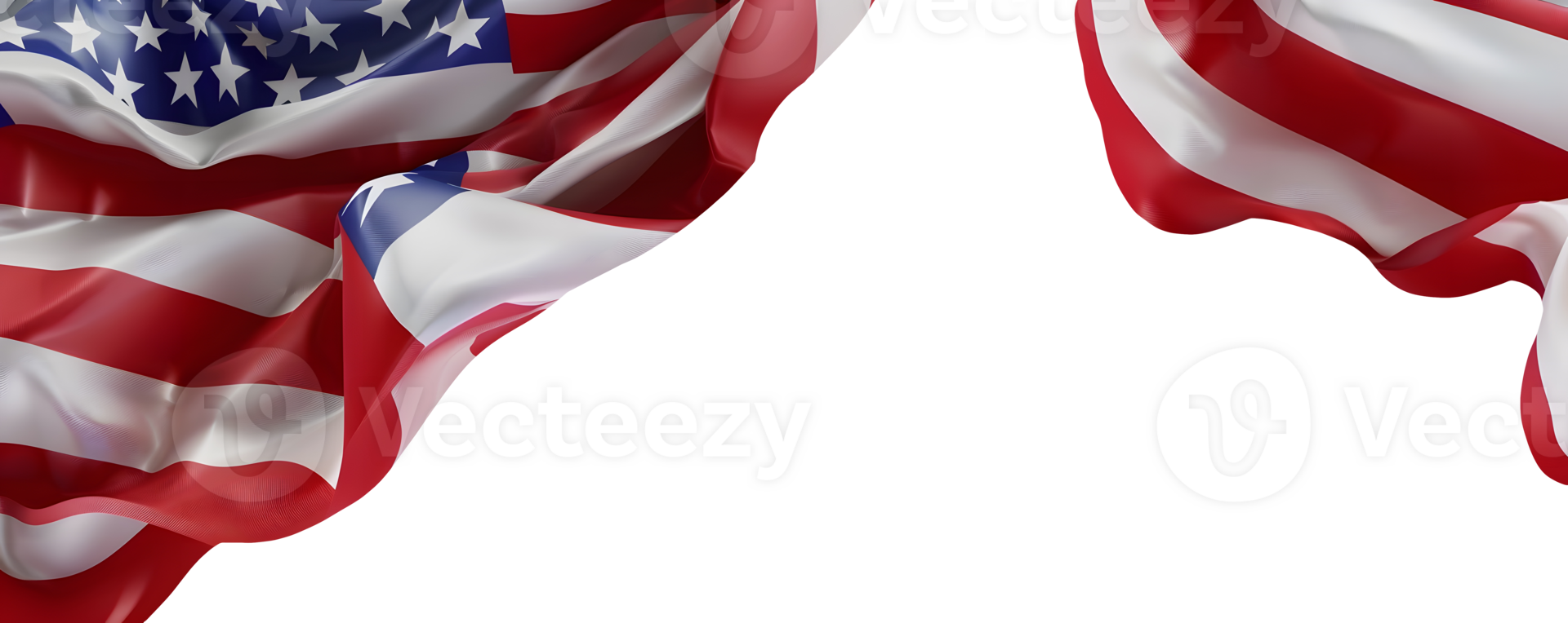 Vibrant American Flag with Fluttering Edges Isolated Design png
