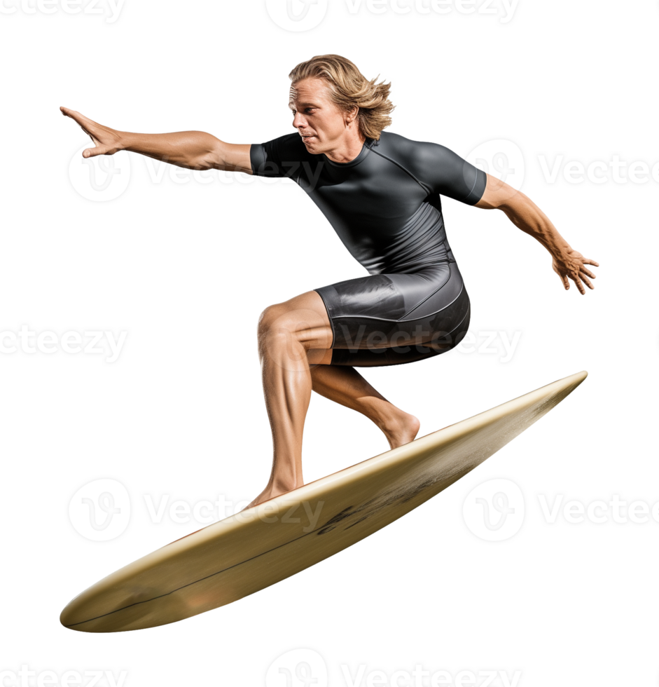 Male Surfer Surfing Isolated on Transparent Background png