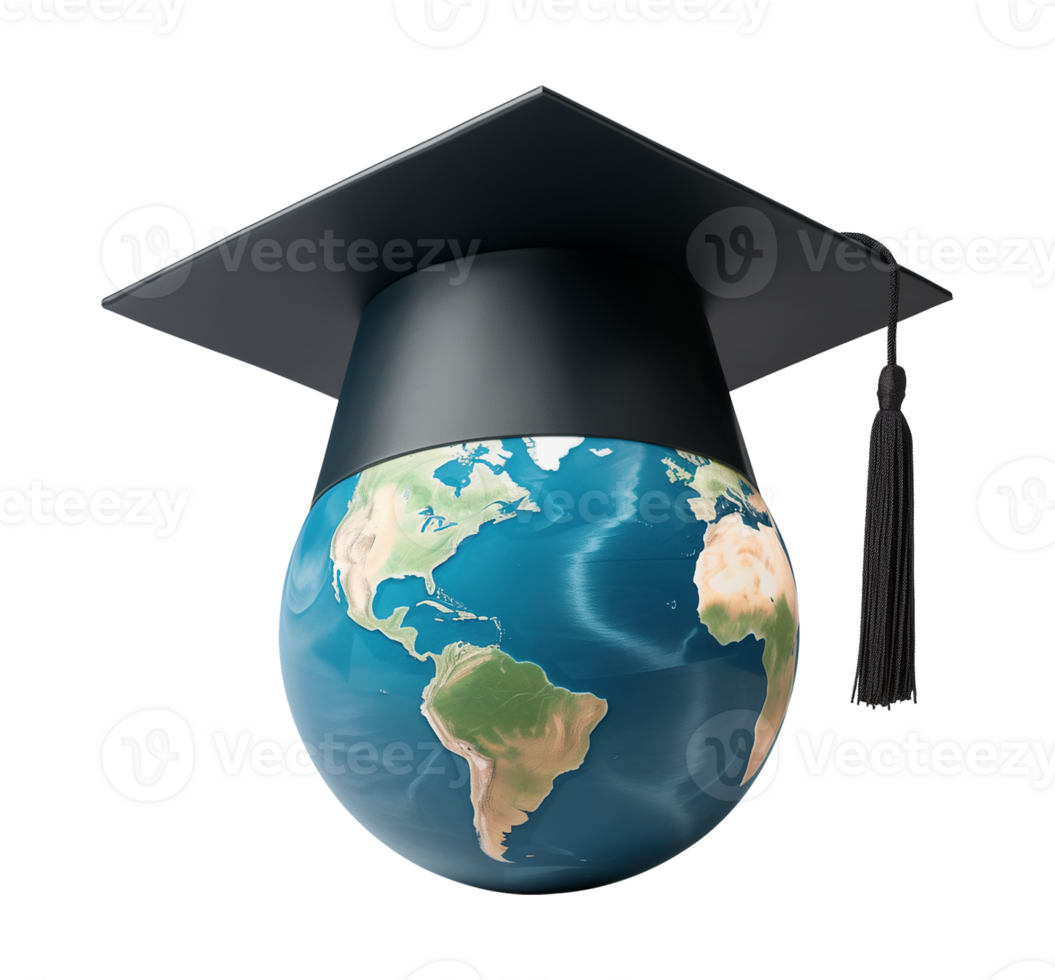 Earth With Graduation Hat Isolated on Transparent Background png