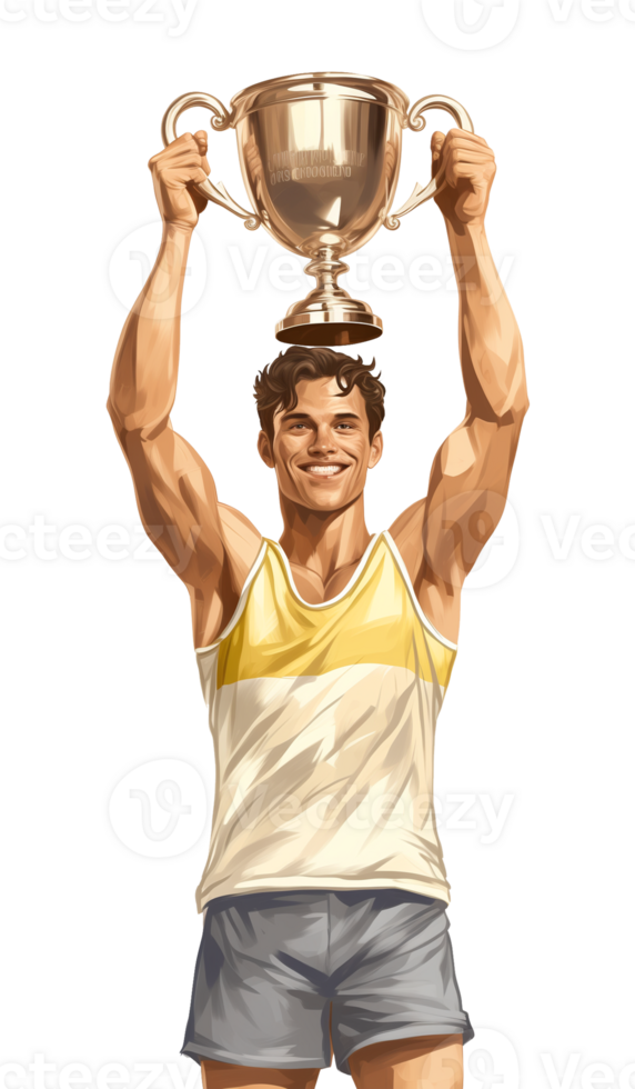 Athlete Holding Up Trophy Illustration Style Isolated on Transparent Background png