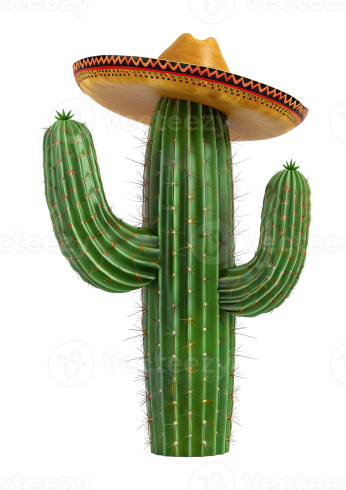 Cactus With Mexican Hat Isolated on Transparent Background png