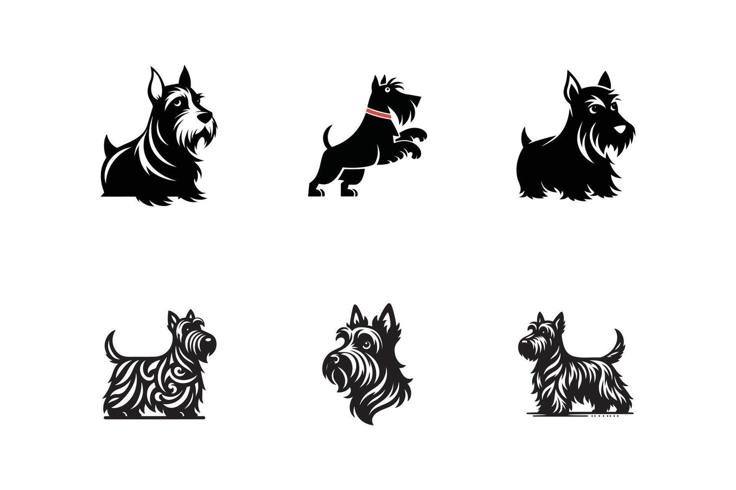 set of Scottish Terrier , silhouette, illustration on white background vector