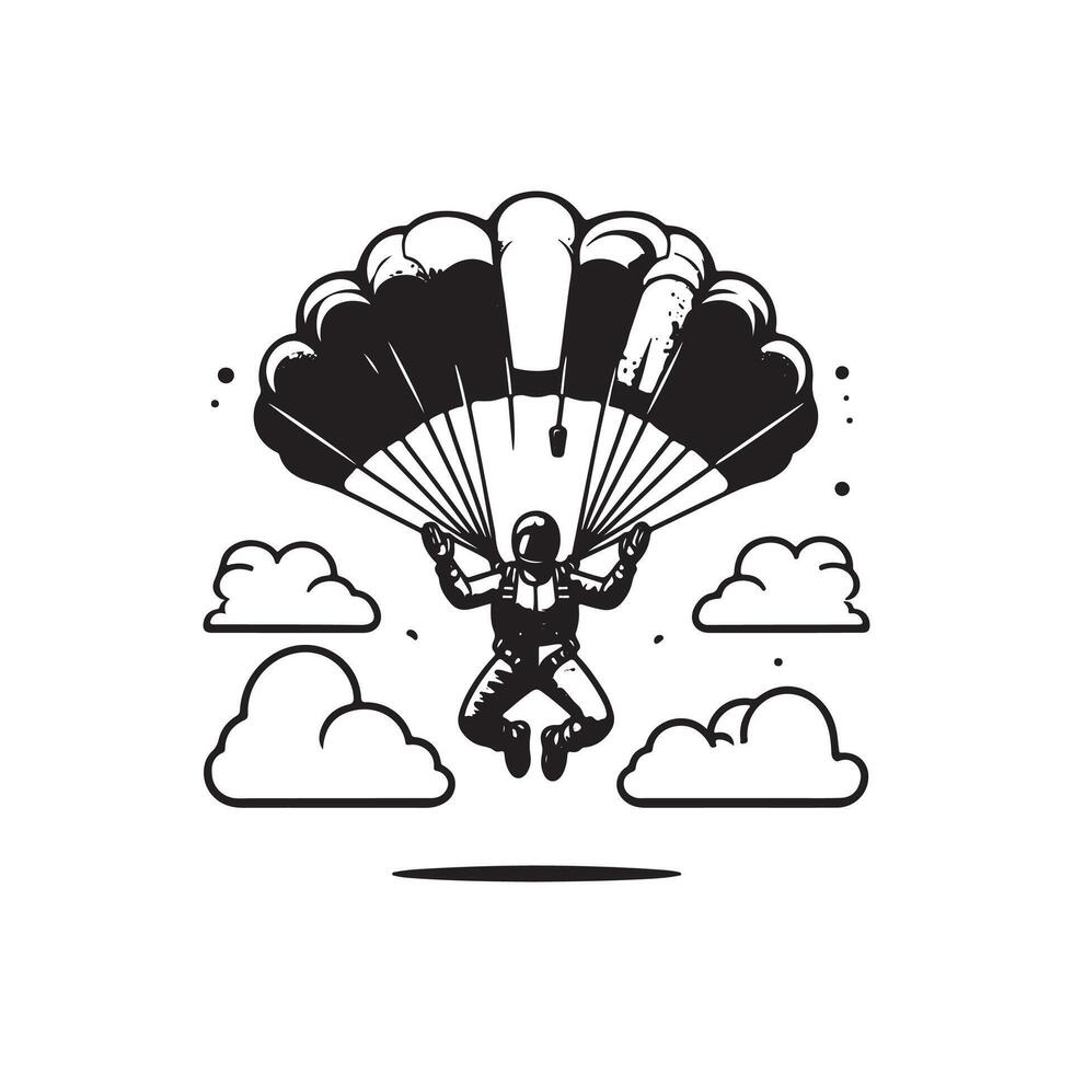 sky diving , silhouette logo design, sky diving , illustration black and white vector