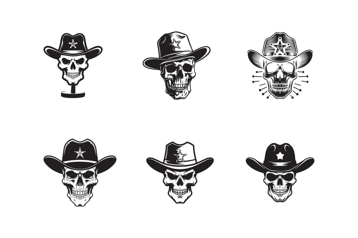 set of skull head of police officer cap skull , art silhouette logo design vector
