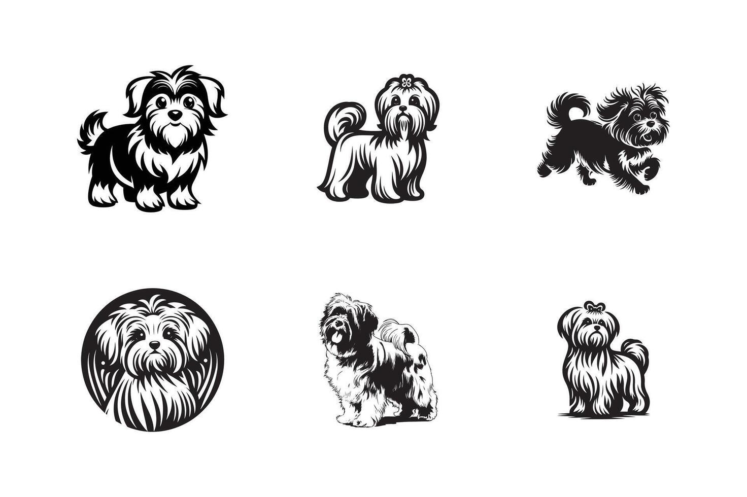 set of Maltese dog silhouette , illustration, logo style template vector
