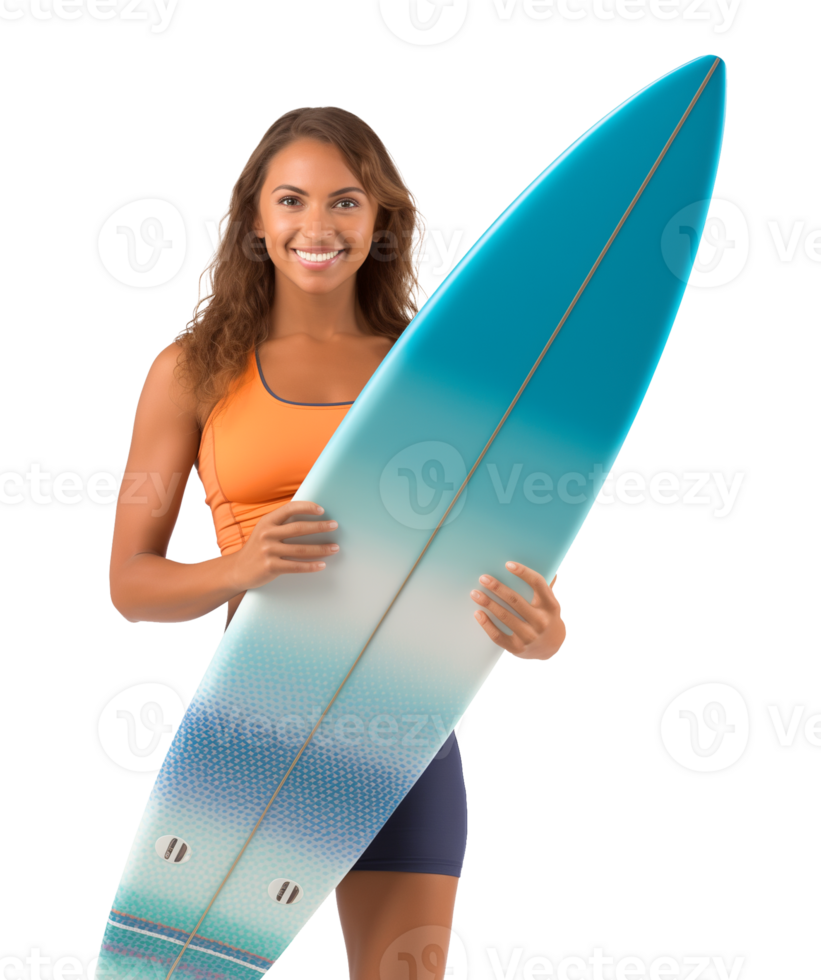 Female Surfer With Surfboard Summer Isolated on Transparent Background png