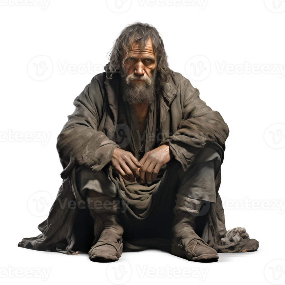 Beggar Homeless Man Isolated on Transparent Background png
