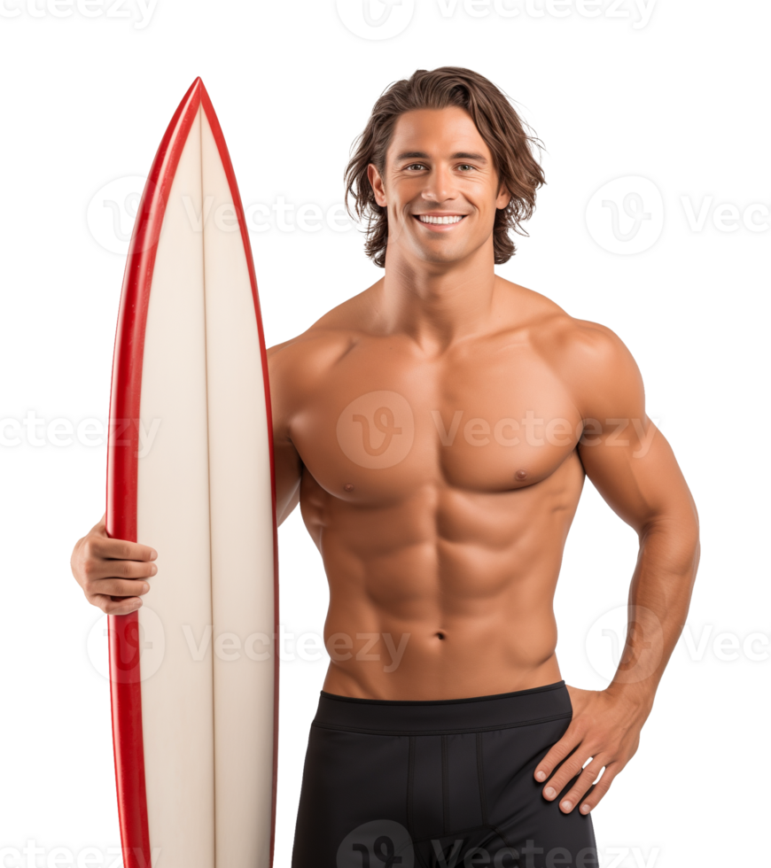 Muscular Surfer With Surfboard for Summer Isolated on Transparent Background png