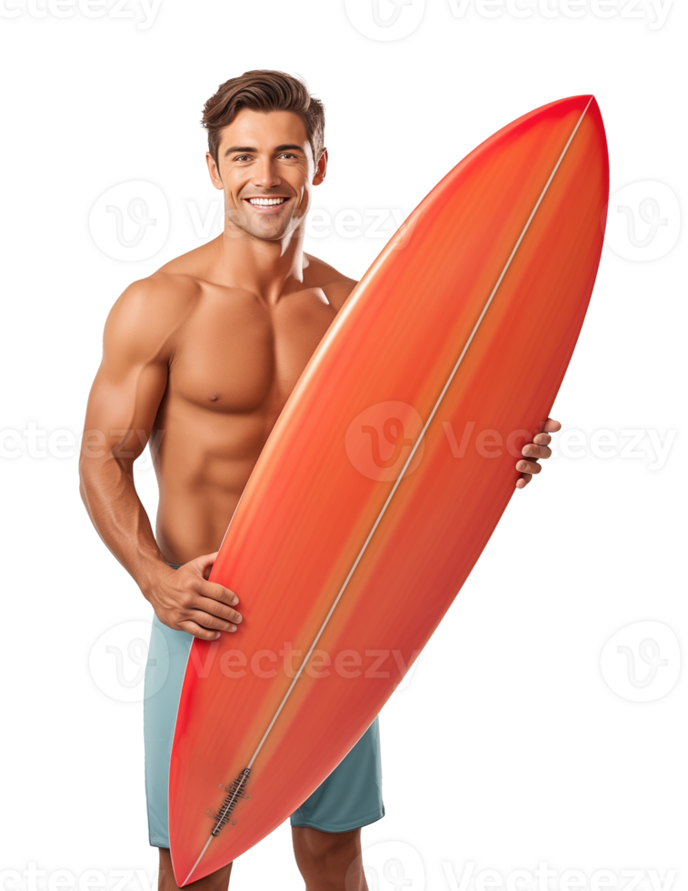 Male Surfer With Surfboard for Summer Isolated on Transparent Background png