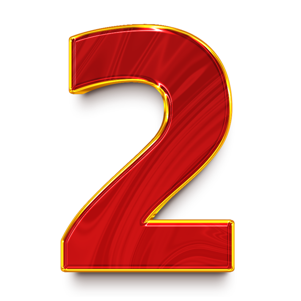 The number two is made of gold and red png