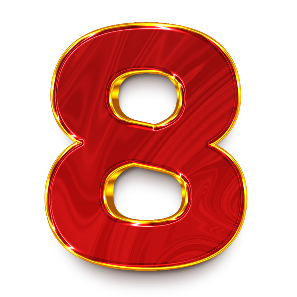 The number eight is made of gold and red png