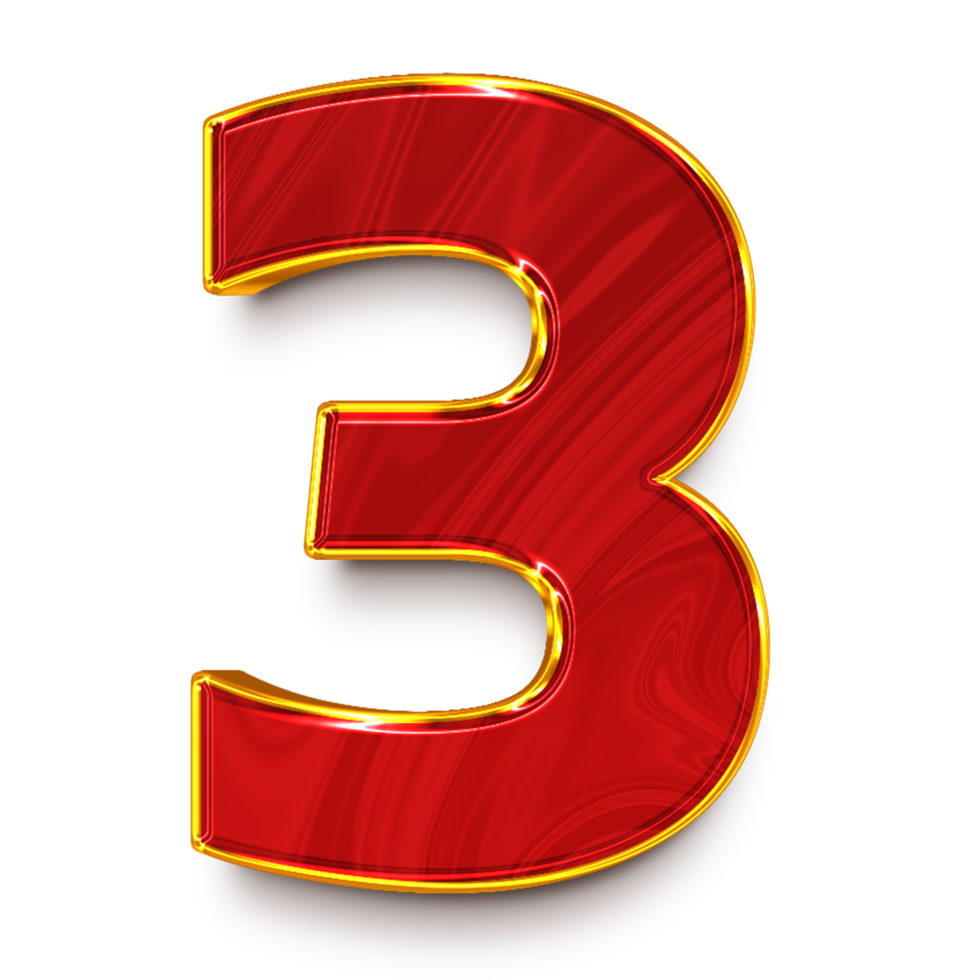 The number three is made of gold and red png