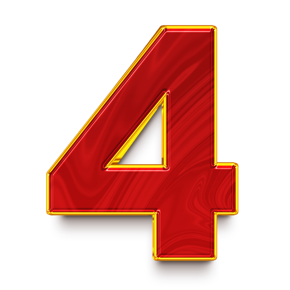 The number four is made of red and gold png